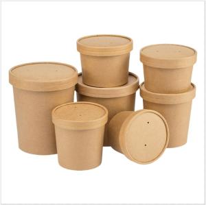 China Disposable Kraft Paper Soup Bowl With Paper Lid Snacks Noodle Takeaway Packaging Soup Cup factory