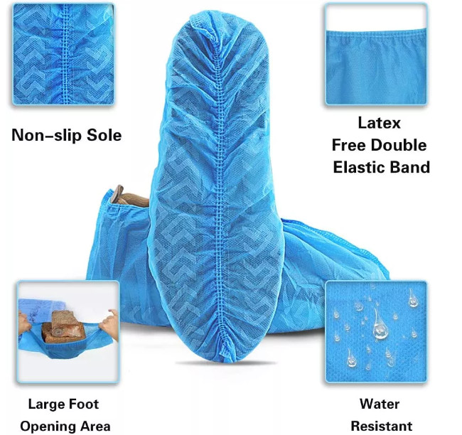 6.7in Width Waterproof Disposable Shoes Cover Anti Slip Clean Room Overshoes For Hospital