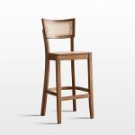 Solid Wooden Cafe Bar Stools Rattan Backrest Minimalist Counter Stools Art Style