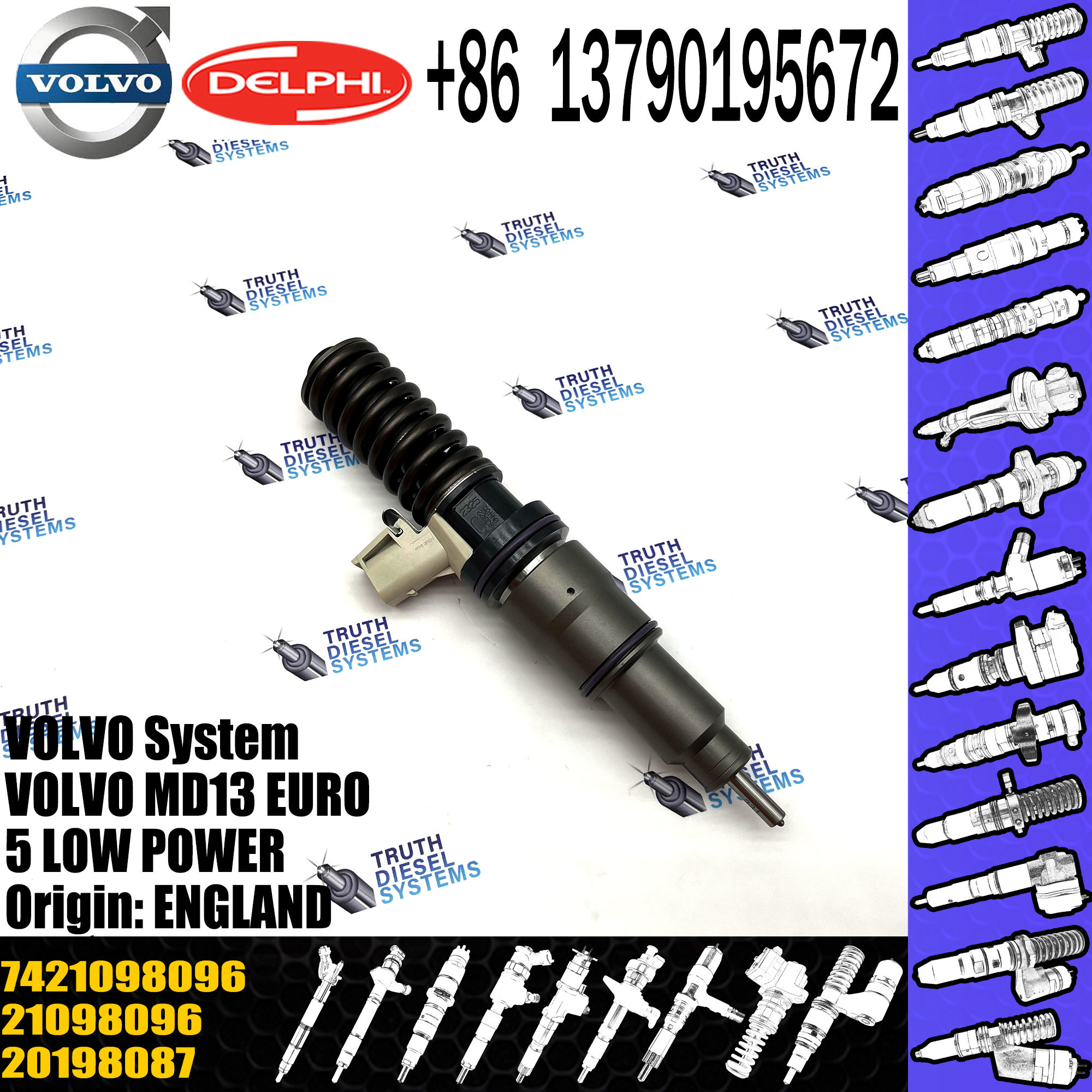 original Diesel Fuel Injector 21098096 7421098096 7421340616 20198087 85003268 E3.18 for VOL MD13 EURO 5 LOW POWER