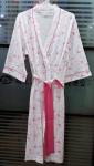Ladies Cotton Jersey Pink Floral Printed Bath Robe Kimono Wrap Red Piping 3/4
