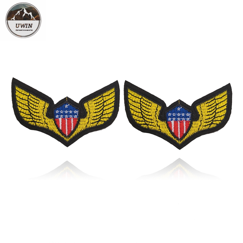 American Style Wings Custom Woven Patches Eco Friendly Fashionable With Stick