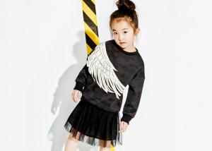 China Fashion Scuba Kids Girls Clothes Girls Pullover Sweater With PU Wing Print factory