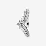 Wishbone Tiara 925 Sterling Silver Rings with Clear Cubic Zirconia