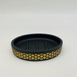 Luxury Polyresin Bathroom Accessories Sand Stone Black Color With Gold Band