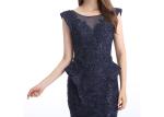 Navy Blue Beaded Mermaid Middle Eastern Evening Dresses Sleeveless For Woman