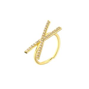 China Adjustable 18k Gold Band Engagement Rings OEM Zircon Initial Letter Ring factory