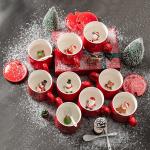 Eco Friendly Red Ceramic Cups , Ceramic Christmas Mugs With Spoon Lid OEM ODM