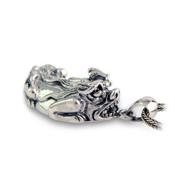 Men Jewelry 925 Silver Fabulous Wild Beast Pendant Neckalce with Wheat Chain