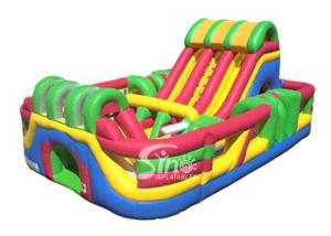 China Outdoor Commercial Giant Adrenaline Zone Inflatable Slide With Obstacles Inside For Kids N Children factory
