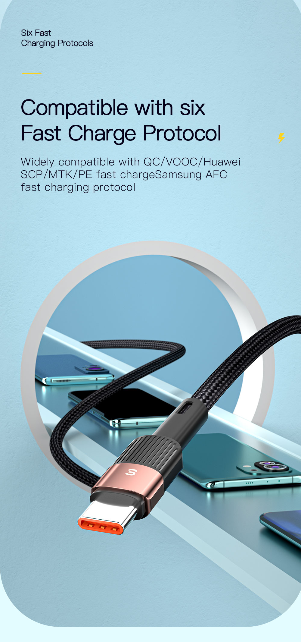 Android Fast Charging Data Cable Type C 1/2/3M 7A 100W For Huawei Xiaomi