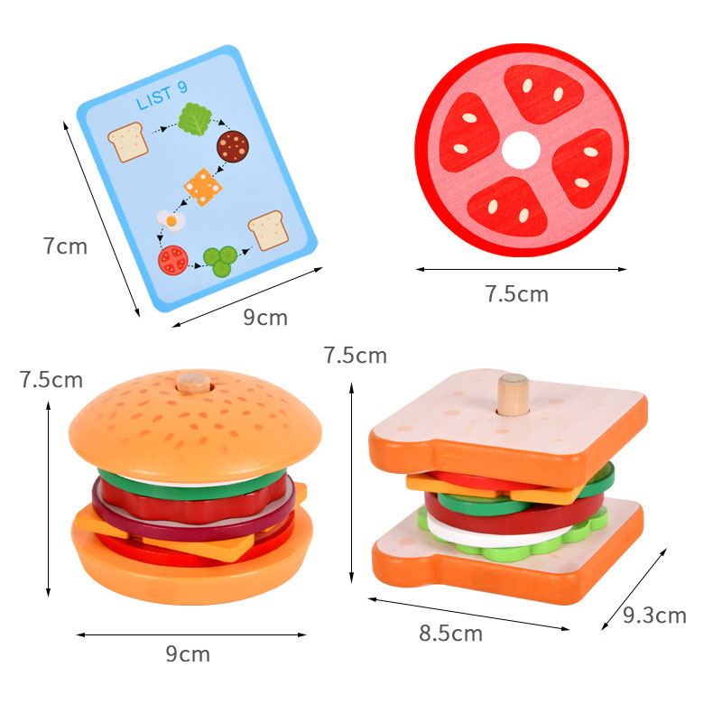 CPC CE Simulation Wooden Hamburger Sandwich Set Unisex Toy for Ages 0 to 24 Months