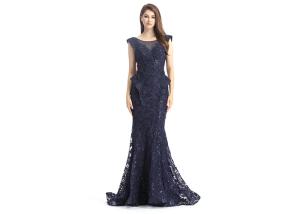 China Navy Blue Beaded Mermaid Middle Eastern Evening Dresses Sleeveless For Woman factory