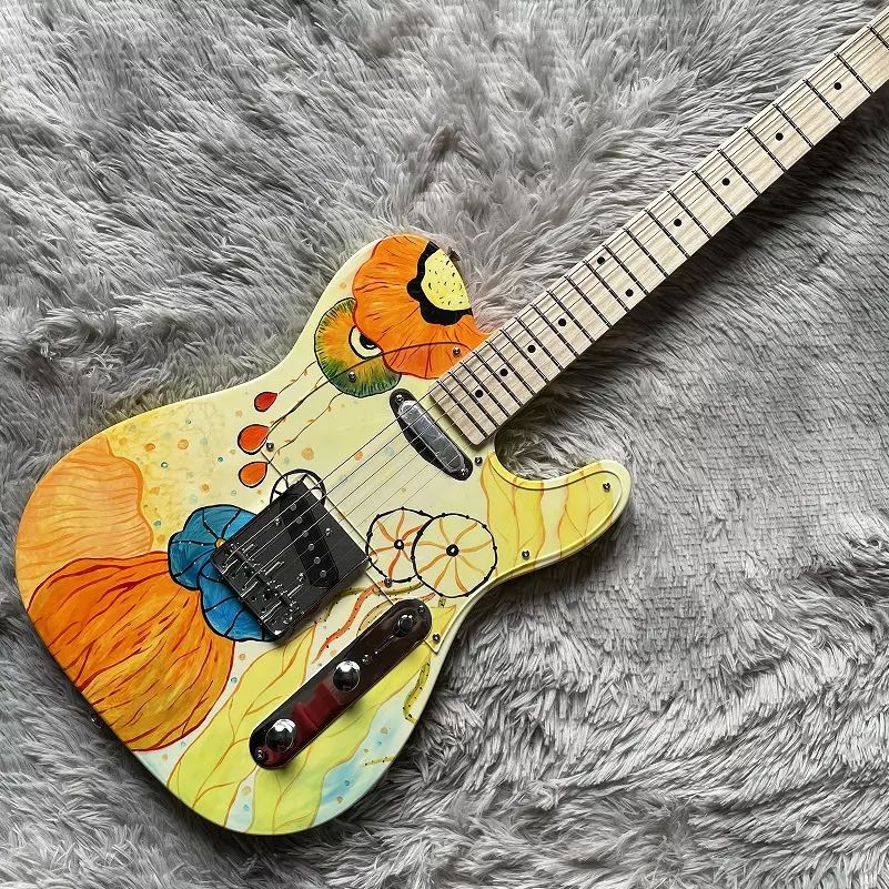Custom Fender Style TLEE Electric Guitar Yellow Color Lotus Maple Fretboard Fixed Bridge