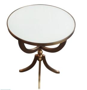 China White Stone top with brass metal round side table/end table/coffee table for 5-star hotel bedroom factory