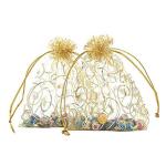 Yellow Mesh Jewelry Bags , Drawstring Jewelry Pouch Gold Silk Screen Printing