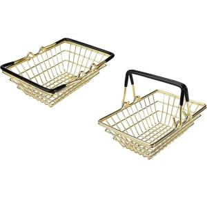 China Portable Cute Storage Basket Mini Metal Gold Shopping Basket with Handles factory