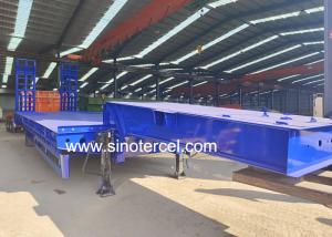 China Blue 40 Ft Semi Low Bed Trailer 30-100t Load Hydraulic Adjusting factory