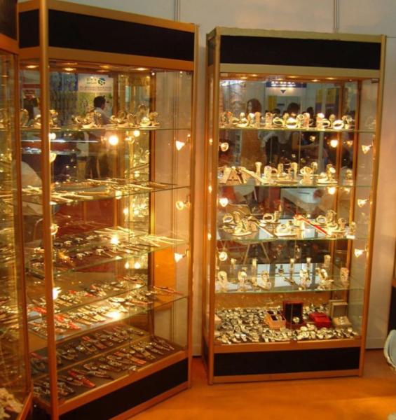 Fashion Metal Jewelry Display Showcase / Retail Glass Display Cabinet Custom
