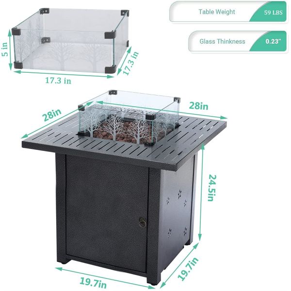 China Modern 28 Inch Square Fire Pit Table Liquefied Petroleum Gas factory