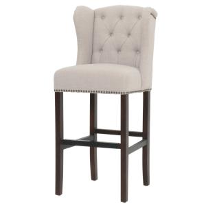 China Custom unique wooden bar stool with solid wood and linen fabric factory