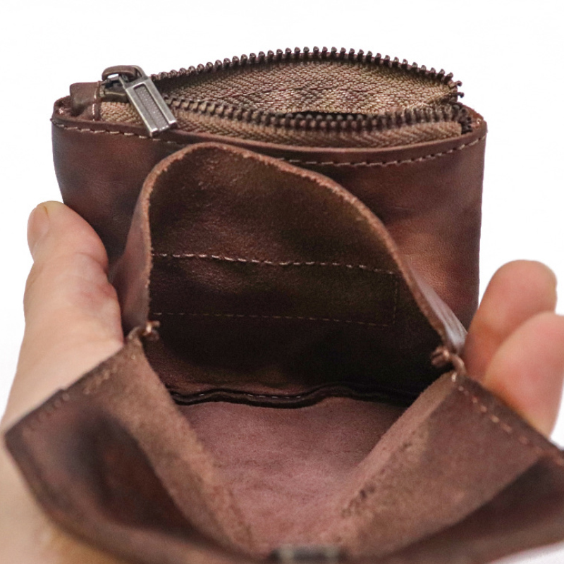 Convenient Trifold PU Leather Small Coin Purse Business Card Holder with Snap Closure