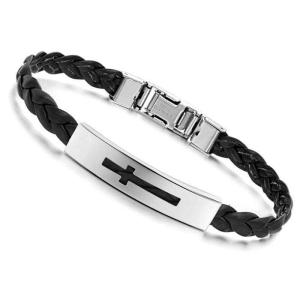 China Tagor Stainless Steel Jewelry Super Fashion Silicone Leather Bracelet Bangle TYSR009 factory