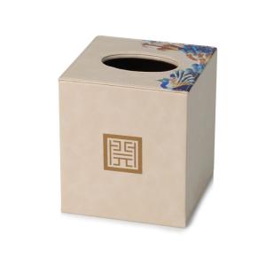 China 130*130*135 beige leatherette tissue box cover manufacturer for 5-star hotel guest supply factory