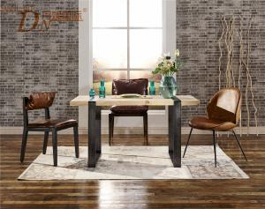China Modern Dining Room Tables Furniture , Wooden Kitchen Dining Tables Metal Frame factory