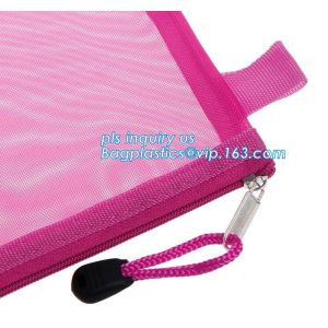 OEM mesh plastic A4 file bag with zipper, net netting document bag pouch,
