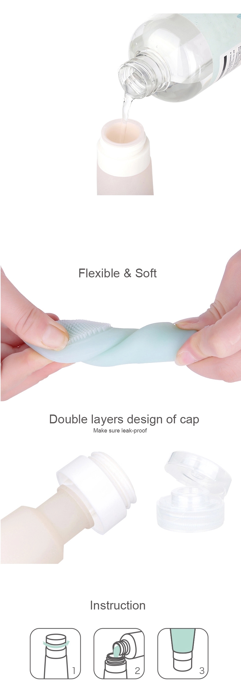 Squeezable Silicone Travel Bottles Set With Suction Cup