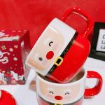 Cute Glossy Ceramic Anniversary Gift Mugs Santa Shape For Christmas Festival