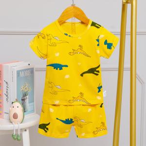 China Matching Dinosaur Children Silk Pajama Set Yellow No Allergy factory
