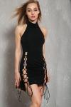 Discount Sexy Black Lace Up Sleeveless Bodycon Party Dress For Women