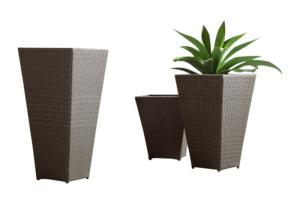 China Anti Rust Aluminum Frame Rattan Tall Outsite Flower Pots factory