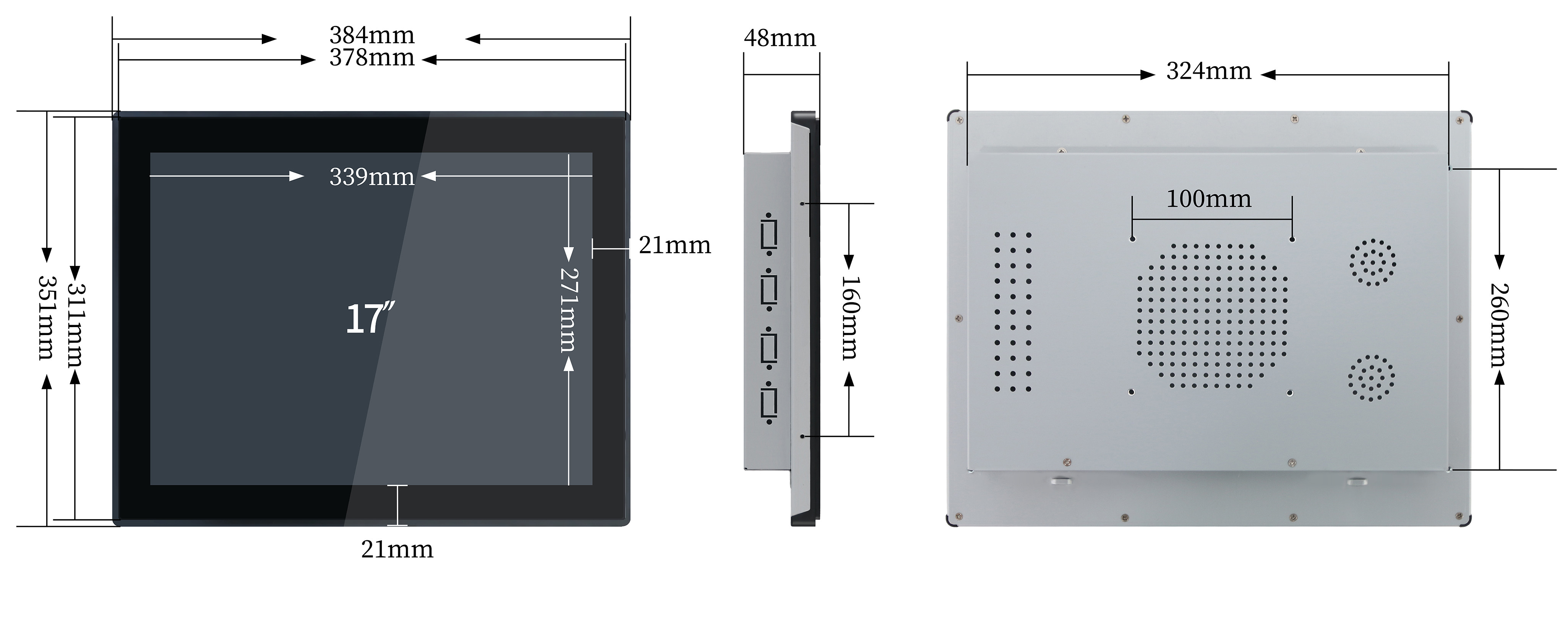 17" Square Wide Screen 4:3 / 5:4 / 16:9 Industrial Touch Screen Monitor