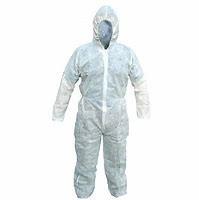 China Latex Free Disposable Protective Clothing Chemical Coverall Suit With Long Zipper factory