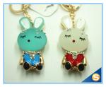 Trendy Rhinestone Cute Rabbit Shape Crystal Gold Plated Key Chain For Handbag