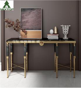 China Modern Luxury Hotel Furniture Gold Stainless Steel Marble Decorative Console Entryway Table factory