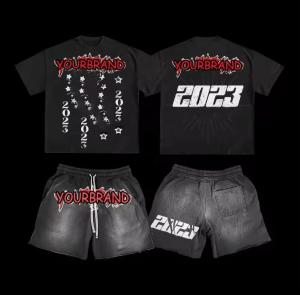 China Custom Men's Vintage Washed Graphic Tank Top and Sweat Shorts Set with Digital Print factory