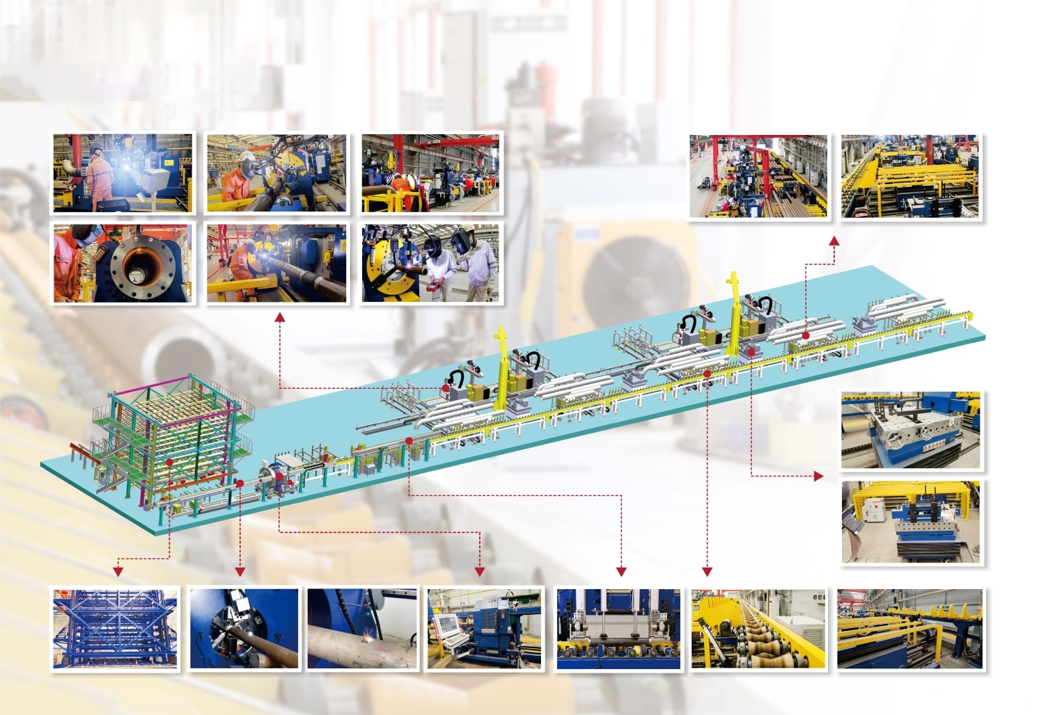 2-14" Pipe Spool Prefabrication Pipe Production Line Customised