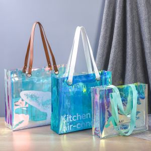 Custom Plastic Tote Bag With Handles Clear Beach Bags Transparent Stadium Bag
