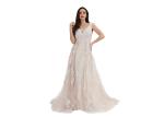 White Tulle V Neck Long Wedding Dresses / Sweep Train Ball Gown