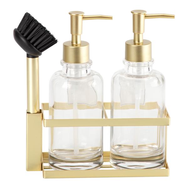 Clear Twins Glass Soap Dispenser Vintage ABS Pump Head Metal Frame Stainless