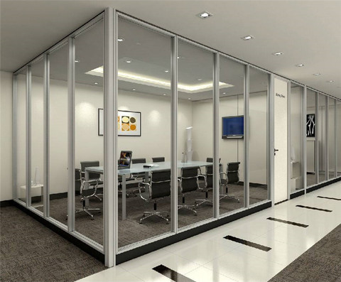 Double Tempered Glass Aluminum Frame Fixed Office Partition For Conference Center