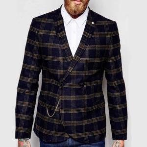 China Slim Fit Notch Lapels Mens Flight Jacket Check Wool Coat Latest Blazer Design factory
