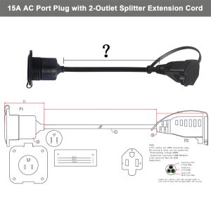 NEMA 5-15R Waterproof Converter Power Cord 1M 15A 125V