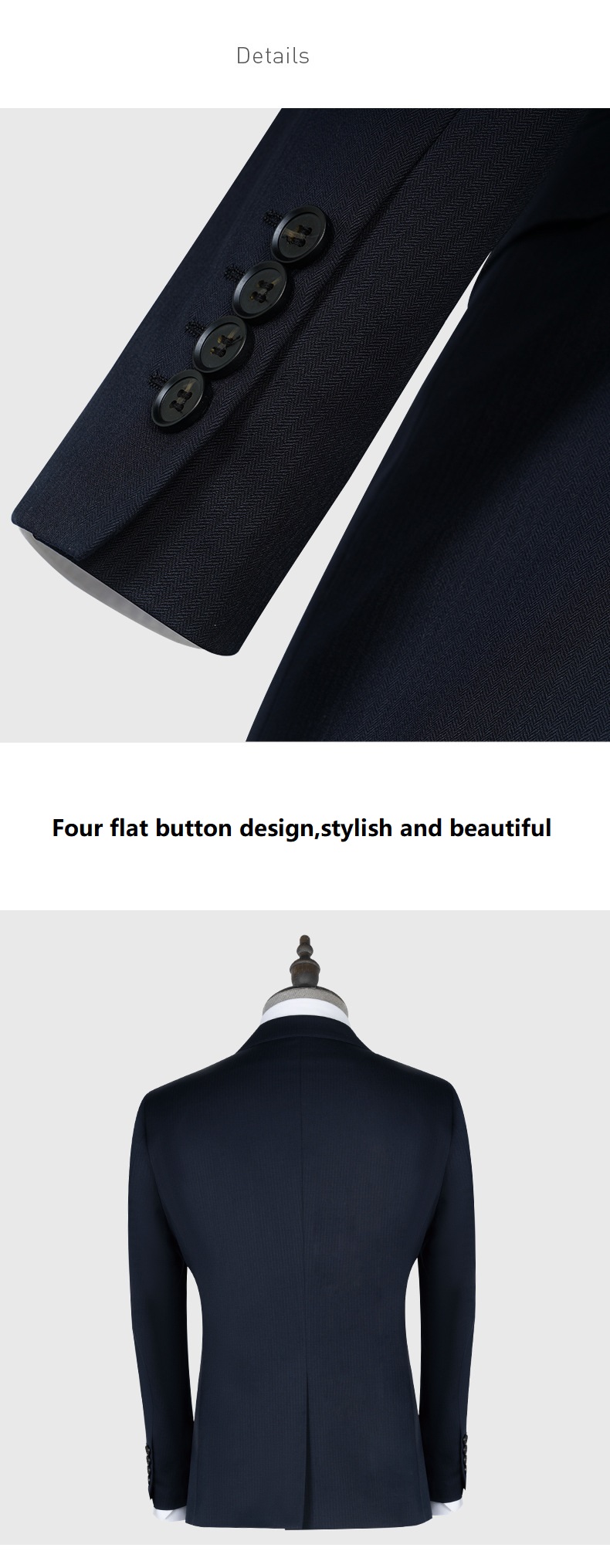 Men's Fashion Business Suit in Blue Woolen with Single Breasted Jacket and Trousers