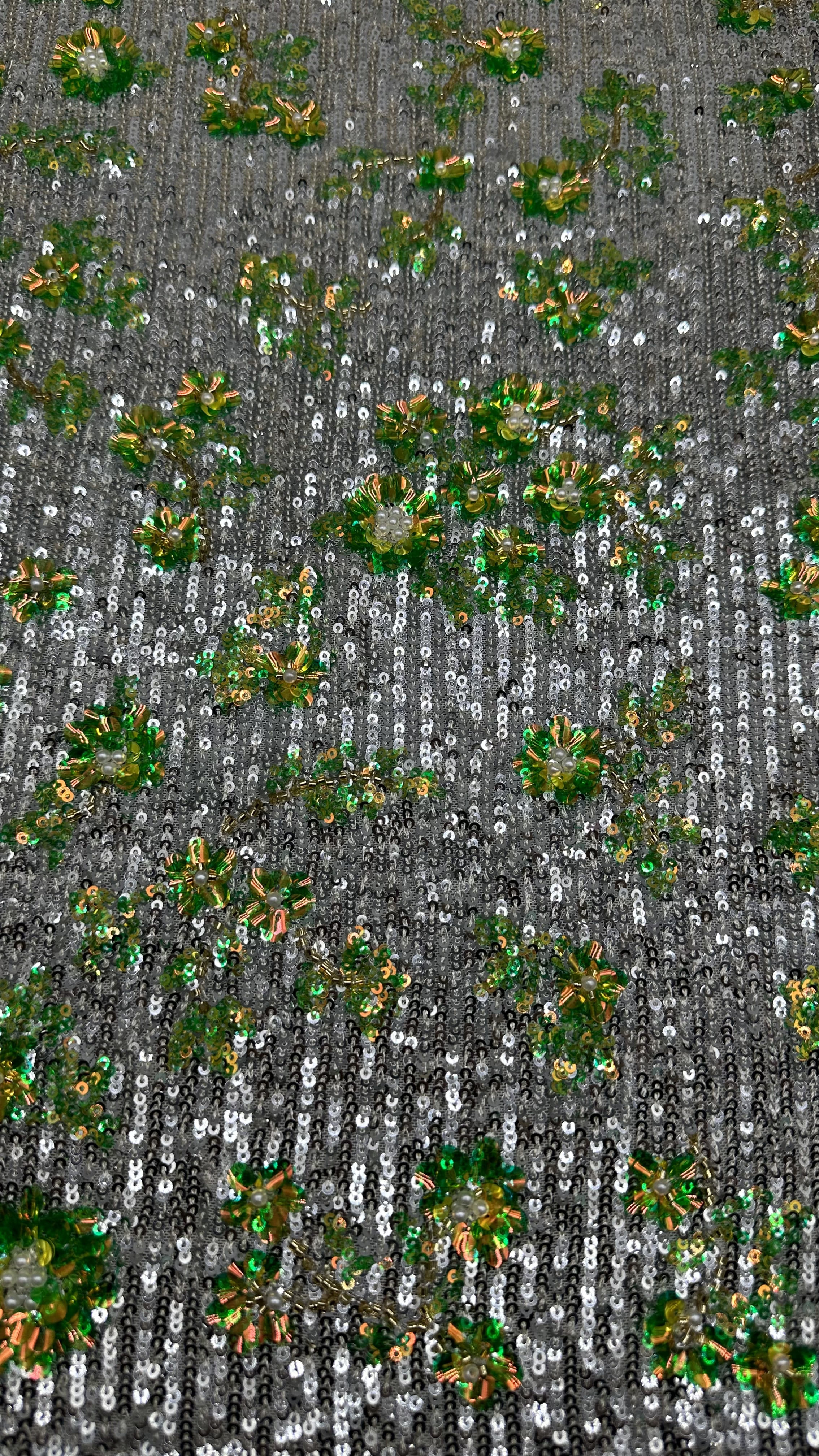 Green And White Sequin Embroidered Fabric Lace Fabric New Collections for Garments Gowns
