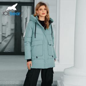 China Bio Down Jacket Hood Mid-length Warmth Meets Fashion Classic Woman Coat Middle Length Big Pockets Thick Material factory